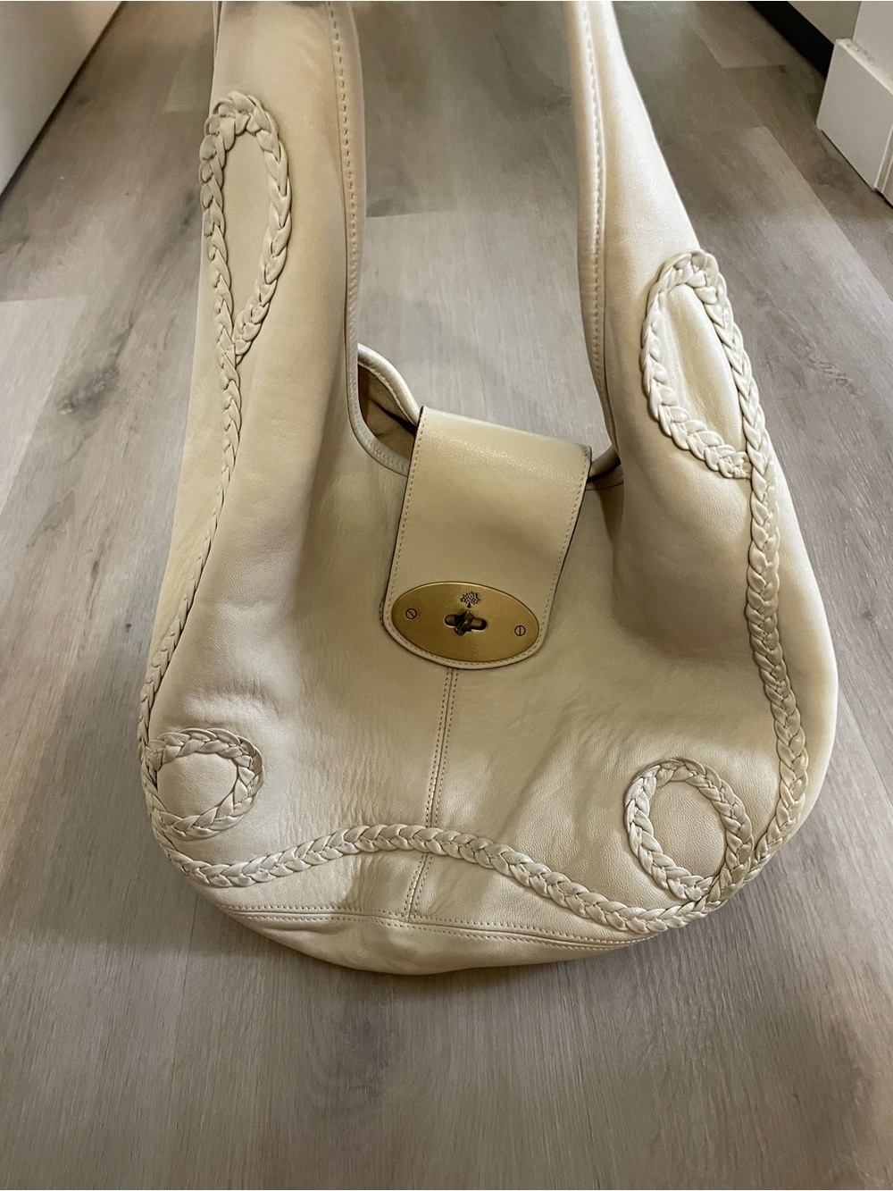 Mulberry Cream Braided Leather Hobo Bag